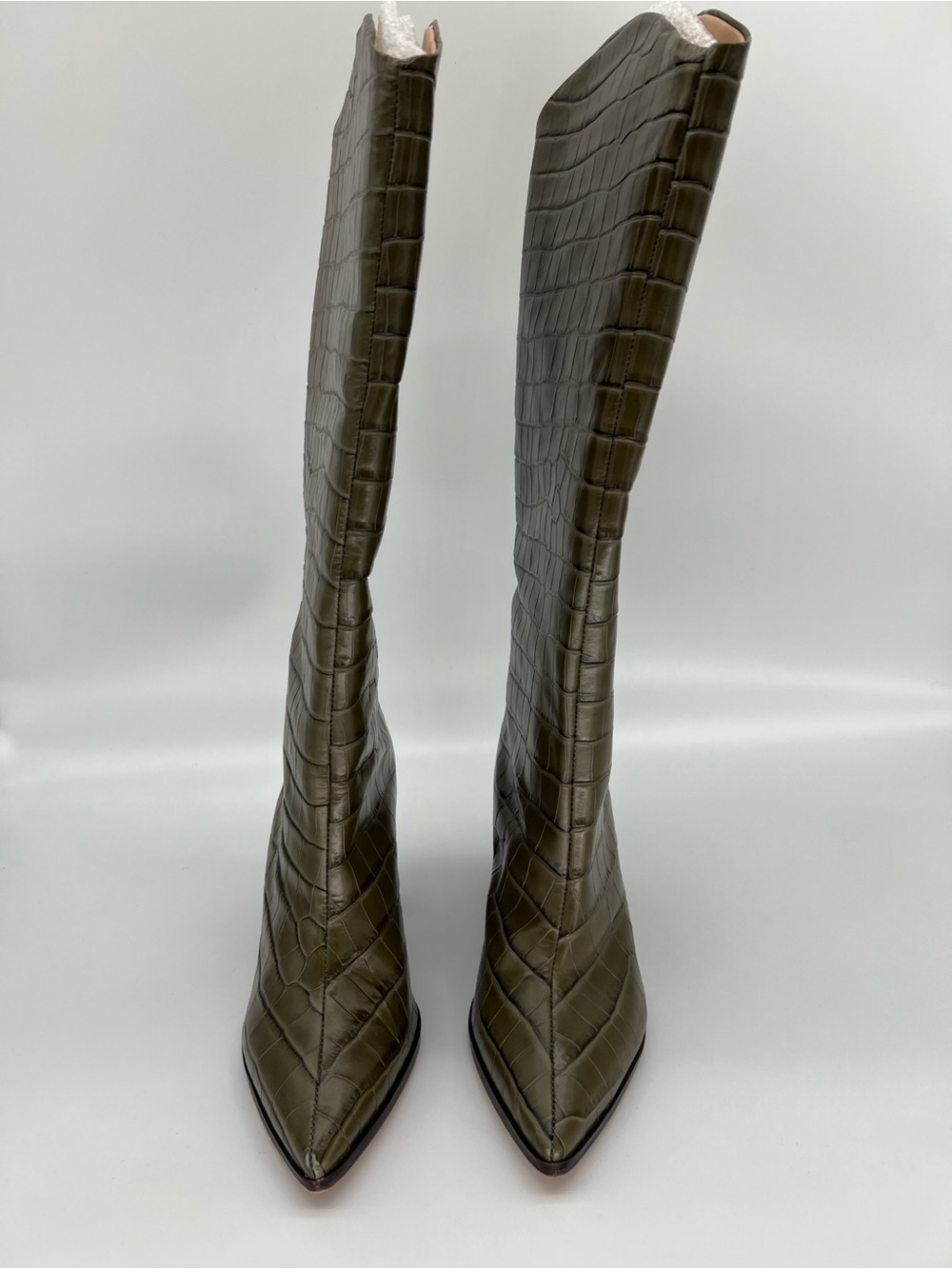 Schutz Maryana Block Crocodile Embossed Leather Boots - Picture 3 of 9